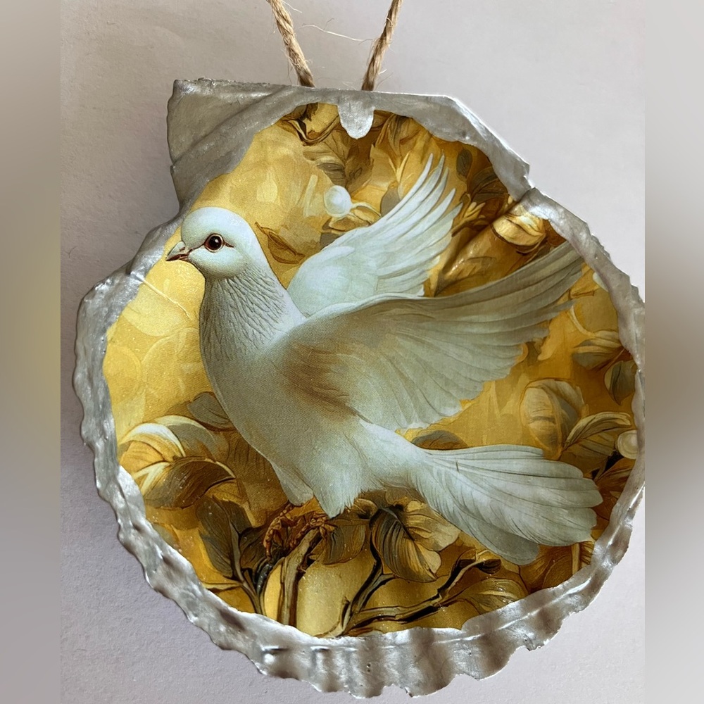 Dove Handcrafted Shell Ornament 3 inch Decoupage